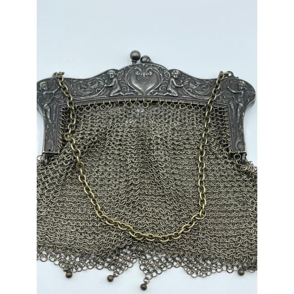 Antique German Silver Chain Mail Evening Bag w/ Ch - Picture 6 of 9